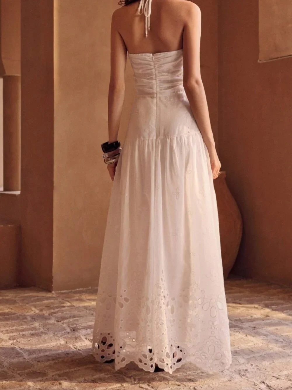 Beige Boho Women's Embroidered A-Line Dress - Picture 3 of 7